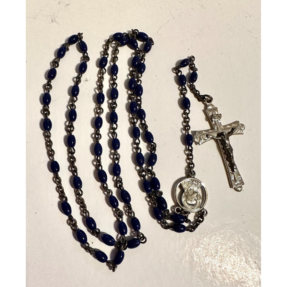 Vintage Sterling Silver & Blue Glass Bead Rosary Beads